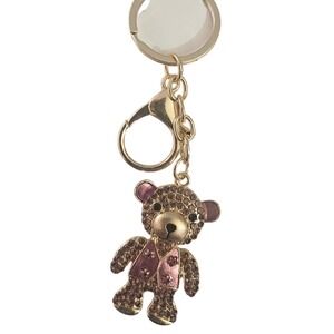 Sparkling Teddy Bear Keychain Rhinestone Encrusted Gold‎ Tone Bag Charm Women